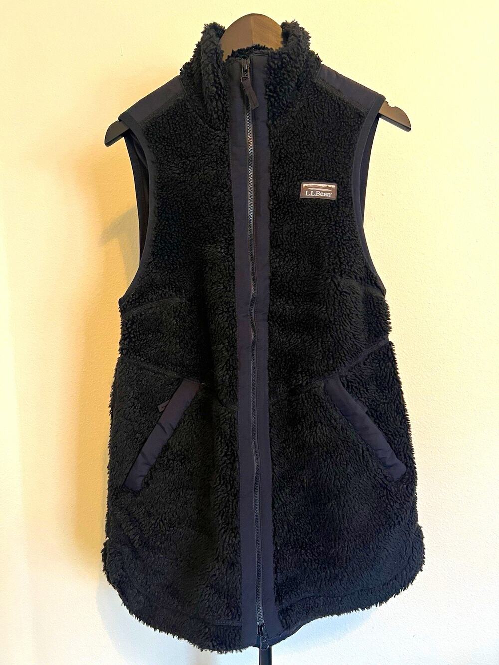 L.L.Bean Women’s Black Fleece Full Zip High Neck Vest Solid Petite Sz PS